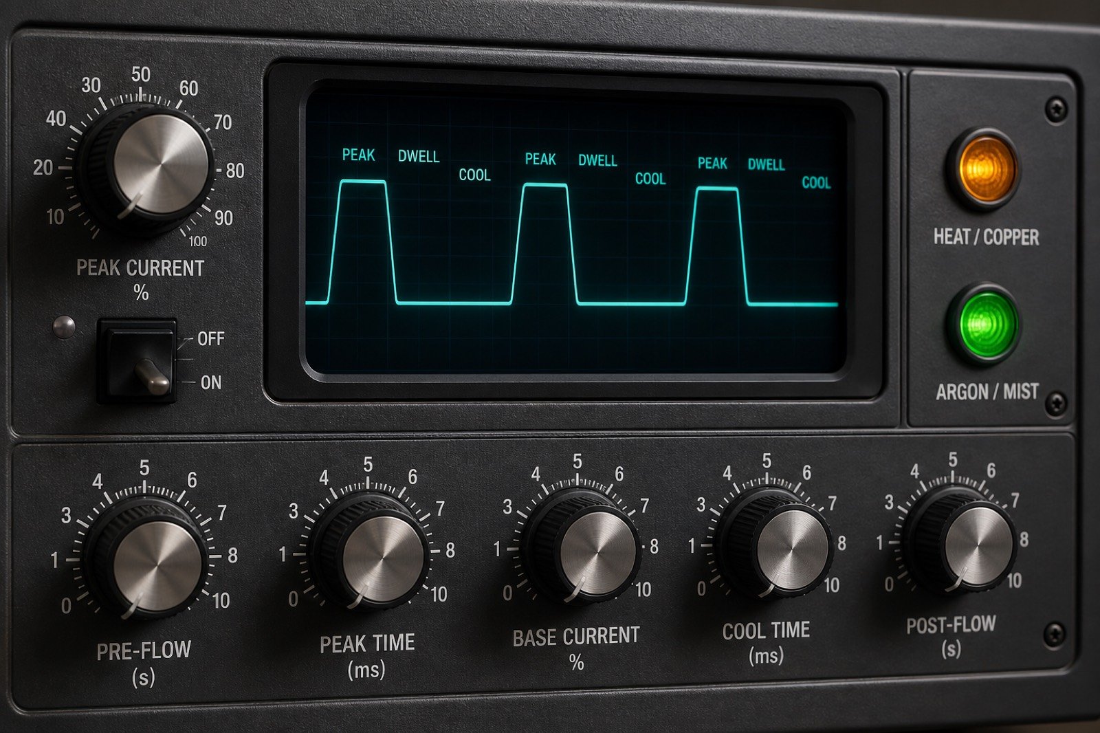 Pulse controller face with peak-dwell-cool waveform